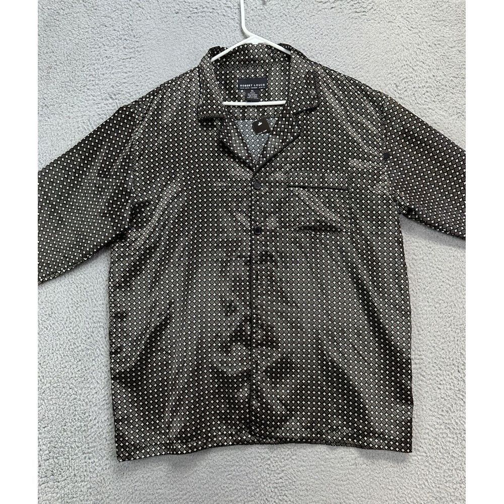 Robert Louis Sleepshirt Mens XL Black Brown Geometric Silk Blend Pajama Top NEW